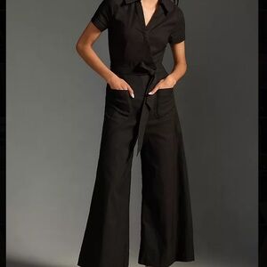 Anthropologie Maeve Collette Wrap Black Tie Jumpsuit Size 6